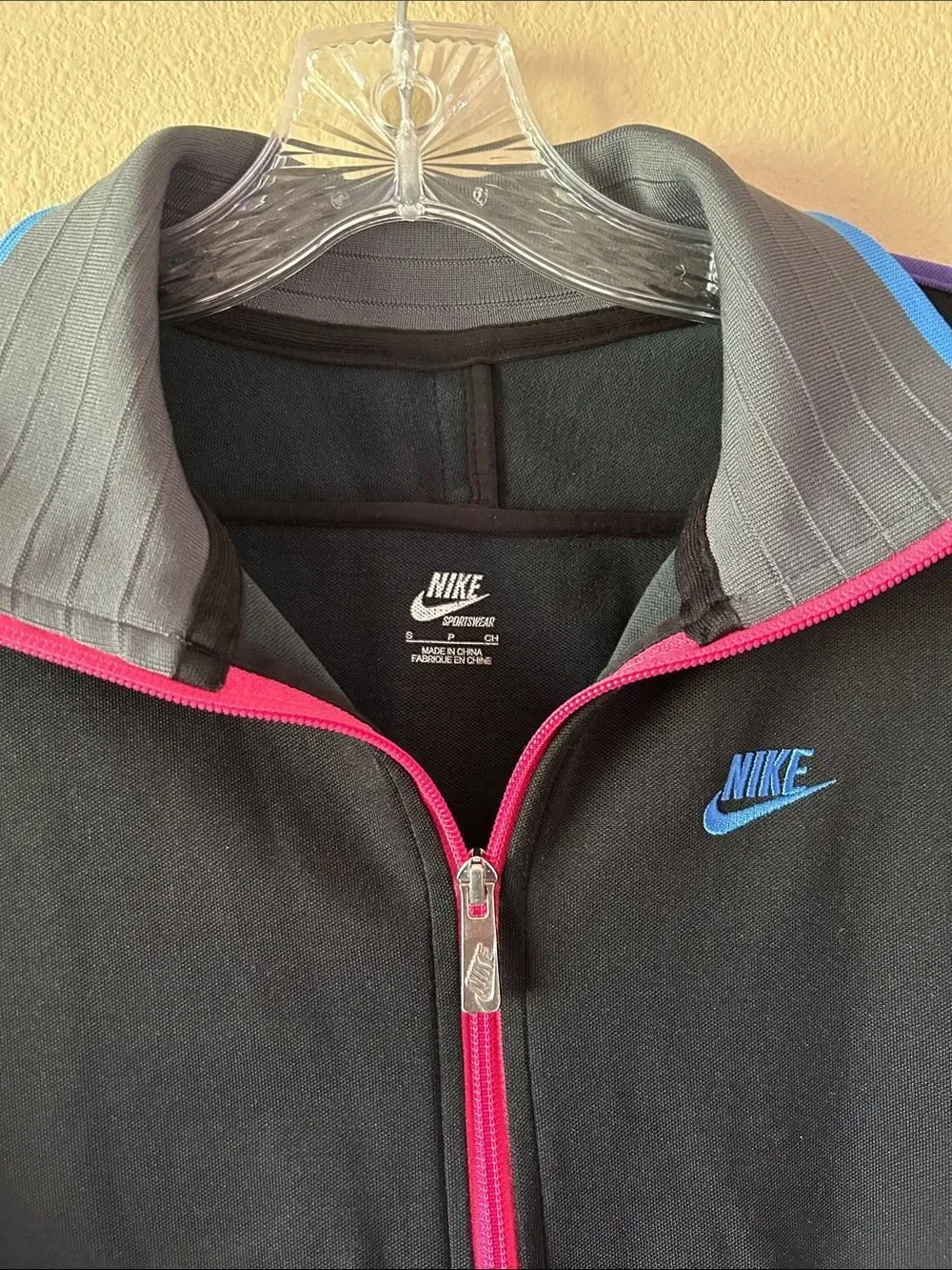 Nike Full Zip Black Jacket with Blue Swoosh Logo